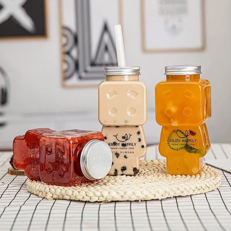 Amazon поставляет широкогорлую бутылку 500 мл для еды на вынос, широкогорлую бутылку для сока, тайский чай Sujiang, грязную чашку, бутылку для чая с молоком и крышкой