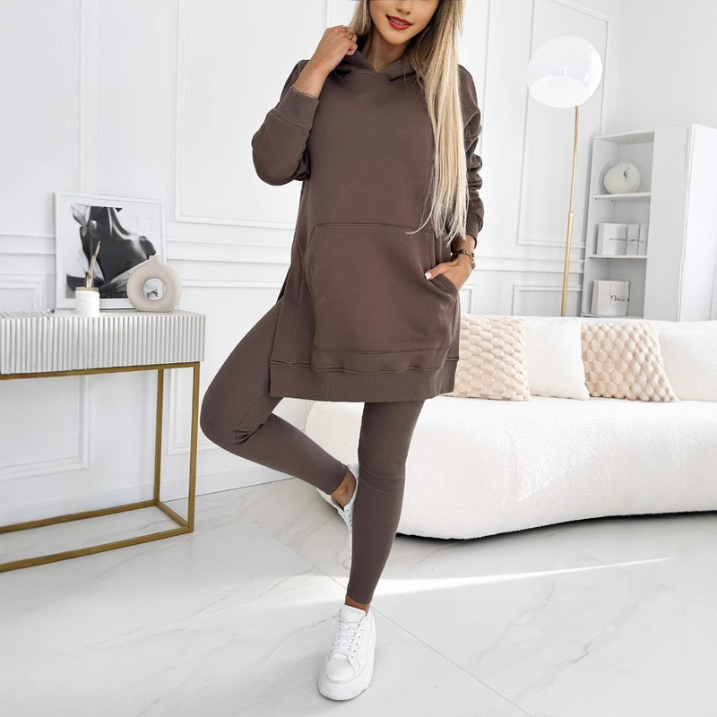 Cross-border women's clothing 2024 Amazon European and American sports leisure hooded sweater thickened thread leggings two-piece suit