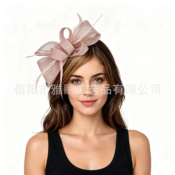 Popular European and American linen hair accessories with feather bows, bridal headpiece for prom, banquet, tea party, vintage performance headwear