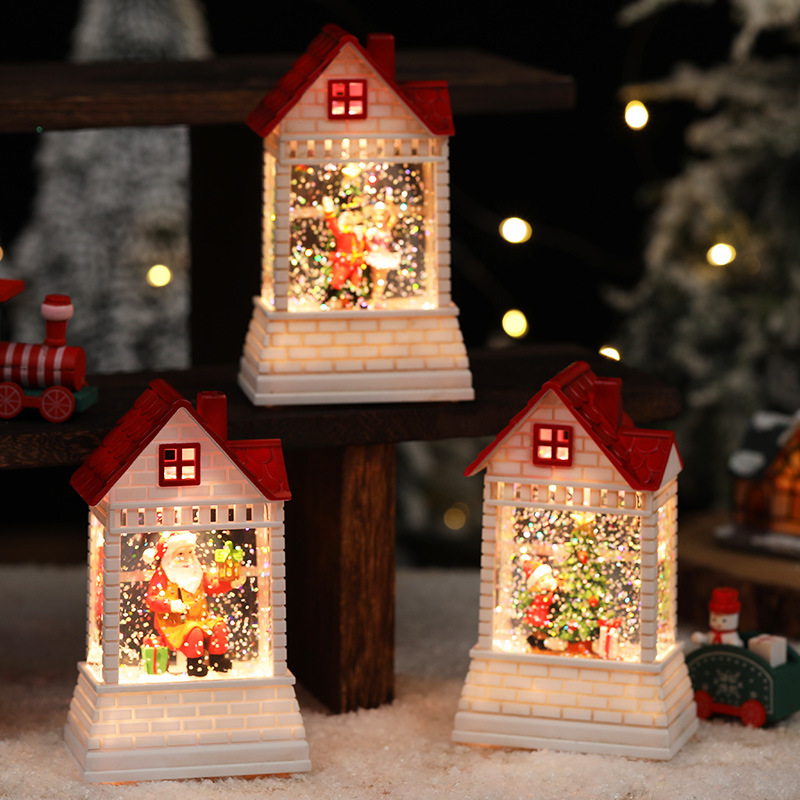 Vintage-Weihnachtslaterne in Hausform, mit Wasser gefüllt – Handgefertigte Tischdekoration mit LED-Beleuchtung, festliches Geschenk für Zuhause und Büro_voghion.com
