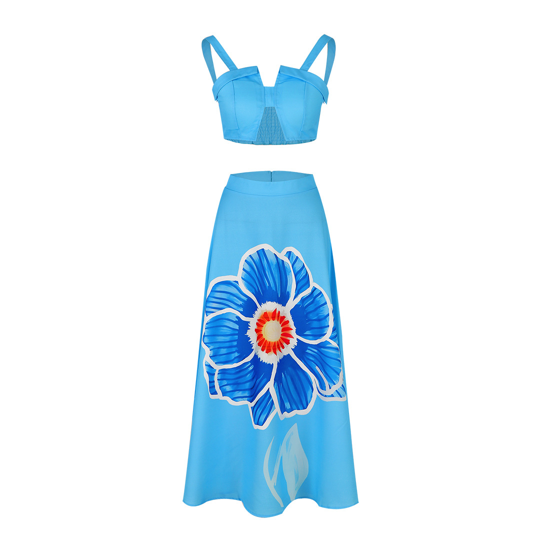 Flower Pattern 2025 Spring and Summer Season Holiday Women's Vacation Flower Cotton Skirt Co-ord Set Skirt Sets