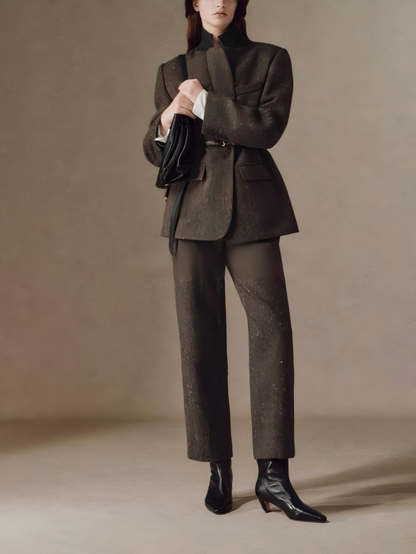 Super Luxurious Italian Polka Dot Woolen Suit with Tapered Pants and Belt, Premium Women's Fashion from Shenzhen