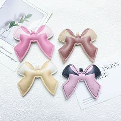 新款少女可爱双色粉色皮革蝴蝶结立体挂件diy饰品配件批发材料