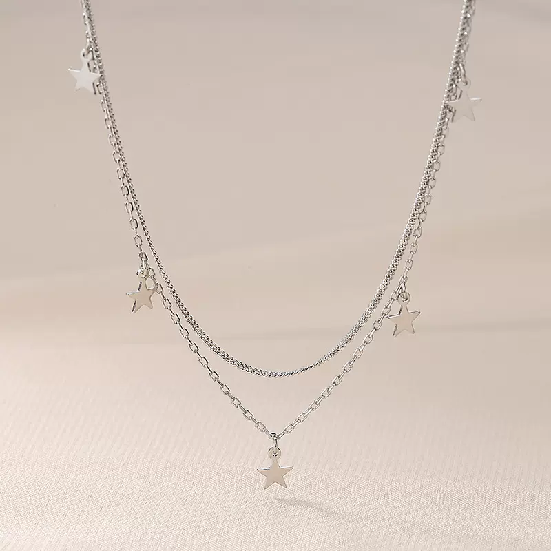 925纯银星星双层项链女百搭辣妹五角星锁骨链小众设计感INS风颈链
