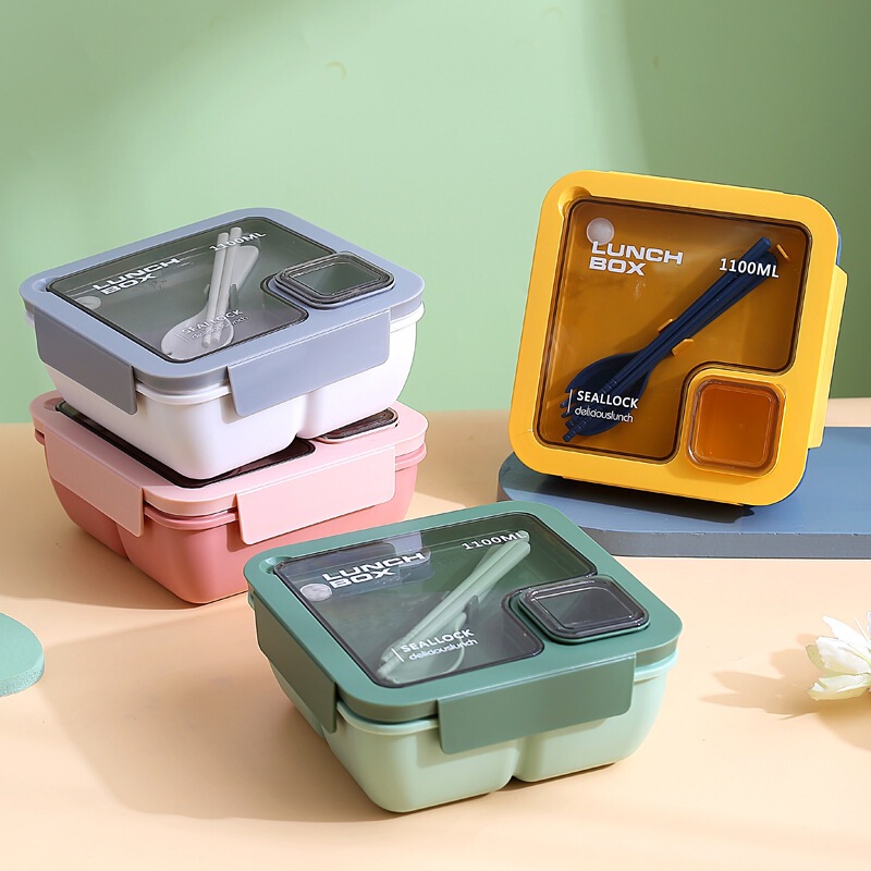 長方形の仕切り付き弁当箱、電子レンジ対応、学生・大人用弁当箱、食器、サラリーマン向け和風弁当箱、携帯用|undefined
