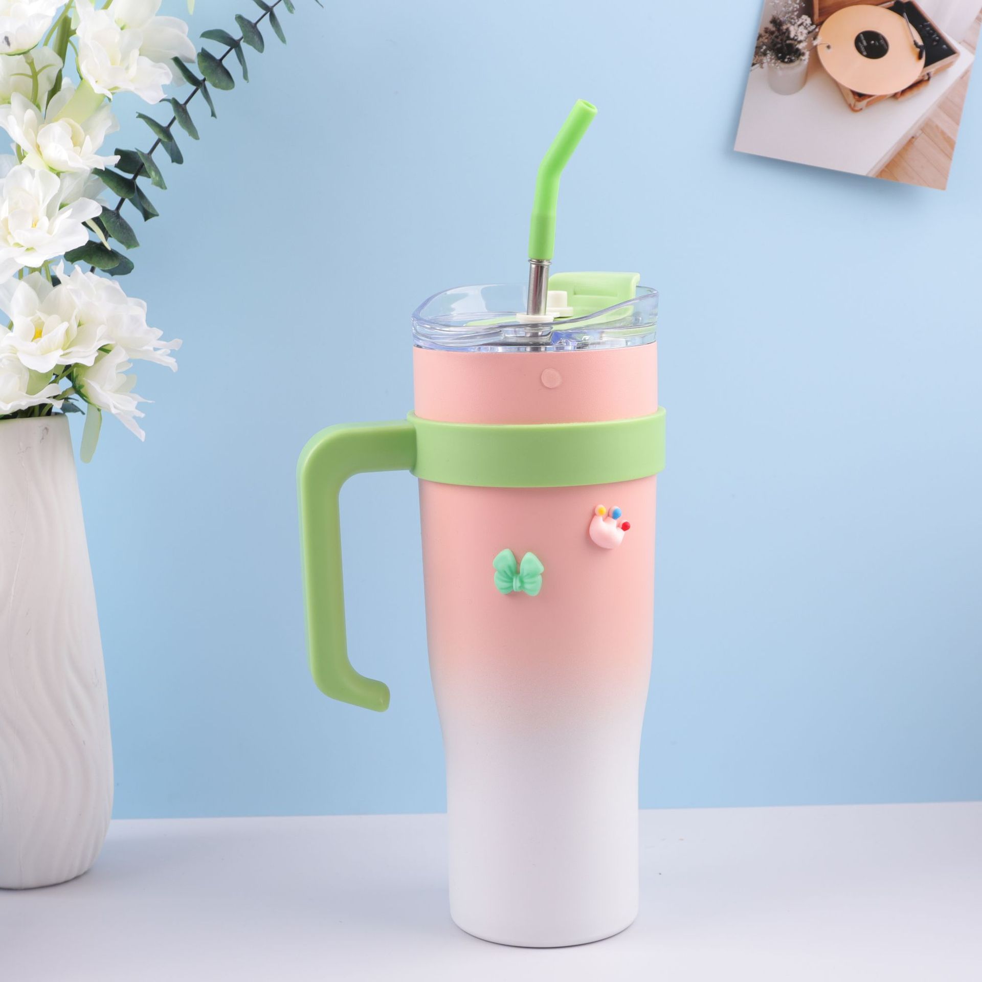 Popular Big Mac taza de café 304 de acero inoxidable taza de vacío mango coche de alta calidad de gran capacidad de paja taza de agua