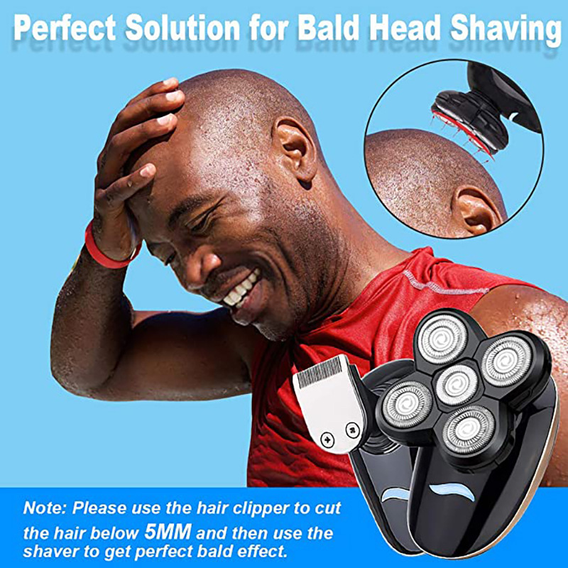 Barbeador masculino com cinco lâminas, lavável, para cabeças raspadas, recarregável via USB._voghion.com