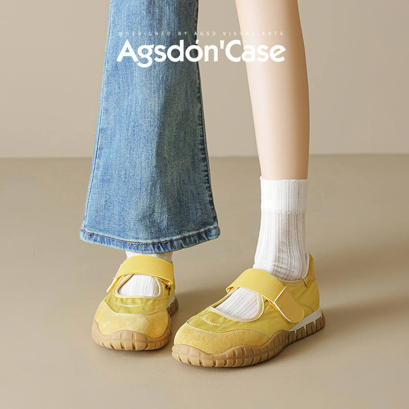 Zapatos Mary Jane Deportivos Augu Shiden para Mujer, Primavera 2026, Sandalias Planas con Suela Gruesa y Velcro, Casuales y con Diseño Calado