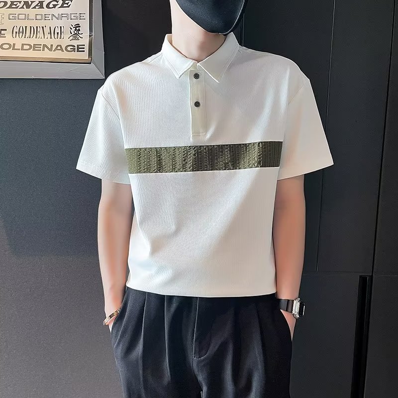 Moda de verano polos de manga corta para hombres Camiseta de solapa con costuras de moda para hombres