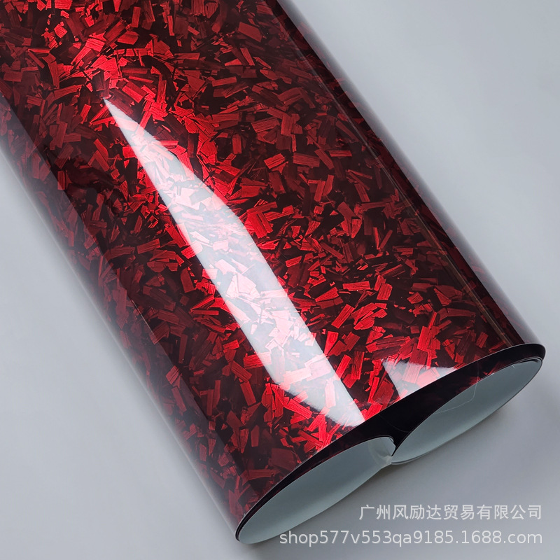 Cross-border explosion PET forged carbon fiber red sticker central control interior bright black rearview mirror full body film
