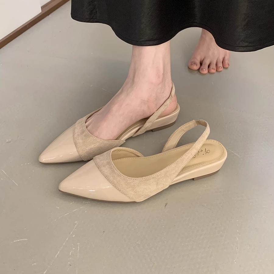 Francés de tacón bajo rosa suave Baotou sandalias zapatos de hadas 2025 nuevo estilo primavera y verano punta puntiaguda noche temperamento zapatos individuales