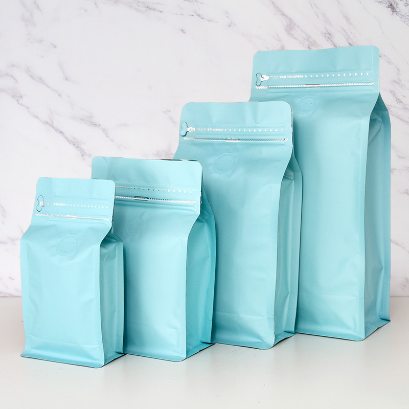 Bolsa de embalaje de granos de café bolsa de papel de aluminio autoestable válvula de aire unidireccional cremallera sello de ocho lados bolsa de embalaje de alimentos de té impresión