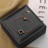 Double-sided bracelet stainless steel, golden chain, accessory, does not fade, four-leaf clover, pink gold, light luxury style