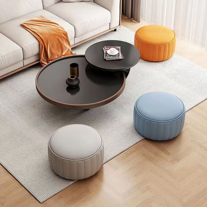 Living Room Coffee Table Sofa Solid Wood Durable Small Stool Tech Fabric Low stool Modern Minimalist Home Use Round Stool Luxury Change Shoes