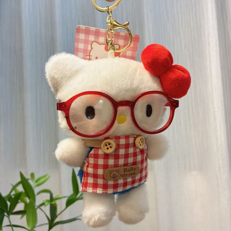 小厨娘库洛米三丽欧钥匙扣眼镜创意凯特猫美乐蒂毛绒公仔书包挂饰|undefined