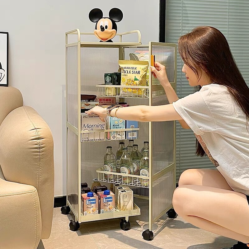客厅零食柜带门旋转小推车置物架玩具柜家用厨房落地多功能收纳柜|undefined