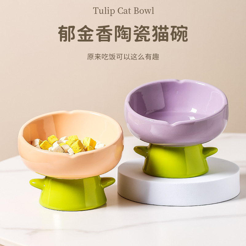 고양이 그릇, 세라믹 고양이 사료 그릇, 개 그릇, 고양이 밥 그릇, 대구경 물 그릇, 경사진 입 그릇, 뒤집힘 방지 애완 동물 용품