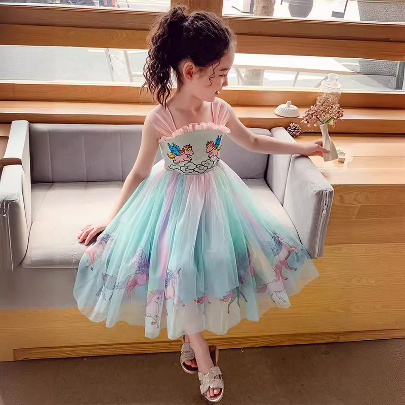 Ancorelala Children's Clothing Summer New Dress Chiffon Unicorn Print Skirt Improved Han Dynasty Skirt