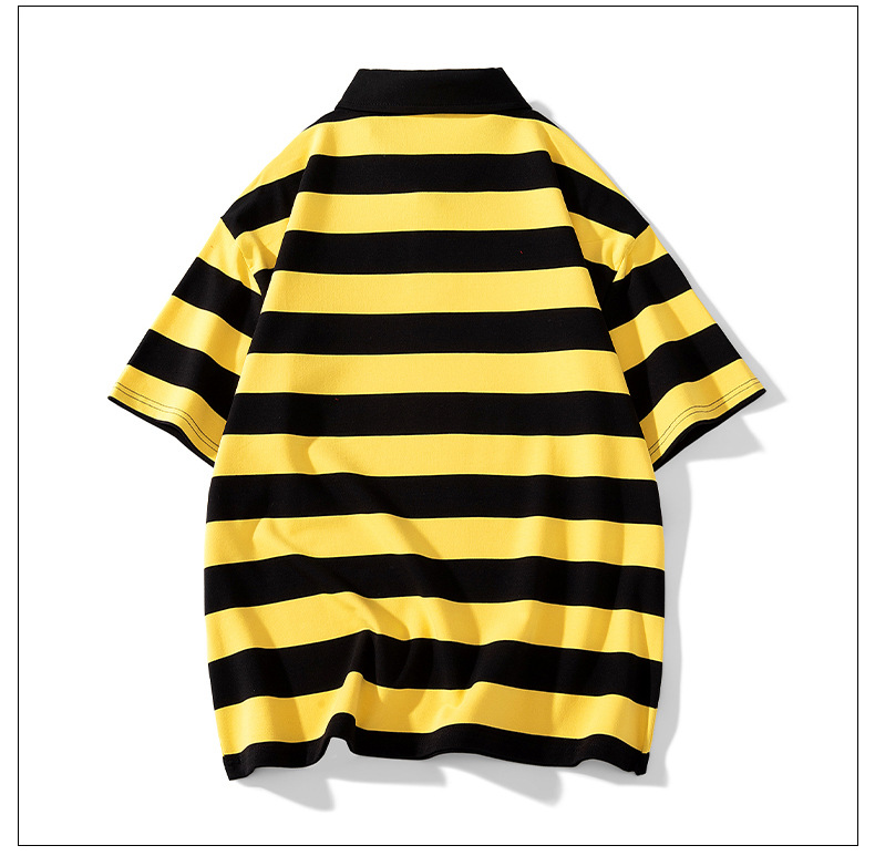 Men's Summer Striped Polo T-Shirt Heavyweight Soft Skin-Friendly Short Sleeve Hong Kong Style Trendy Brand Suitable For Students And Commuters_viptrois.com