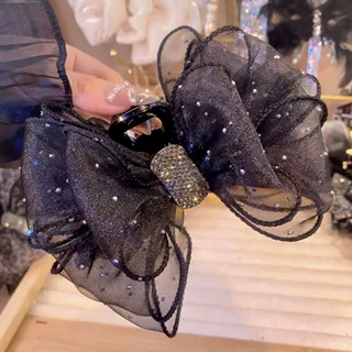 精致轻奢水钻网纱蝴蝶结抓夹女后脑勺发夹盘发鲨鱼夹发抓头饰夹子