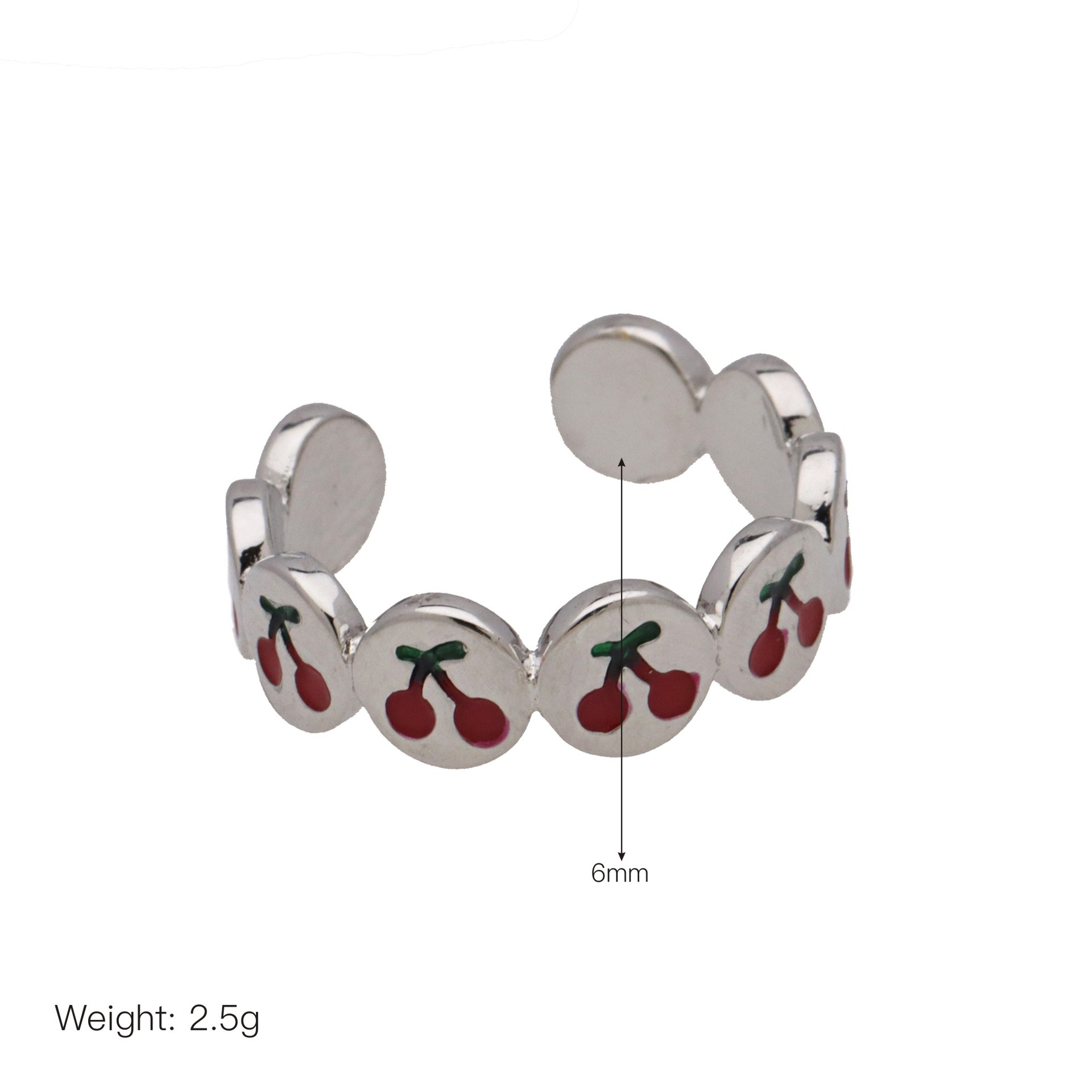 Copper Material Cherry Pattern Wholesale Jewelry Cute Lady Cherry Copper 18K Gold Plated Enamel Open Rings
