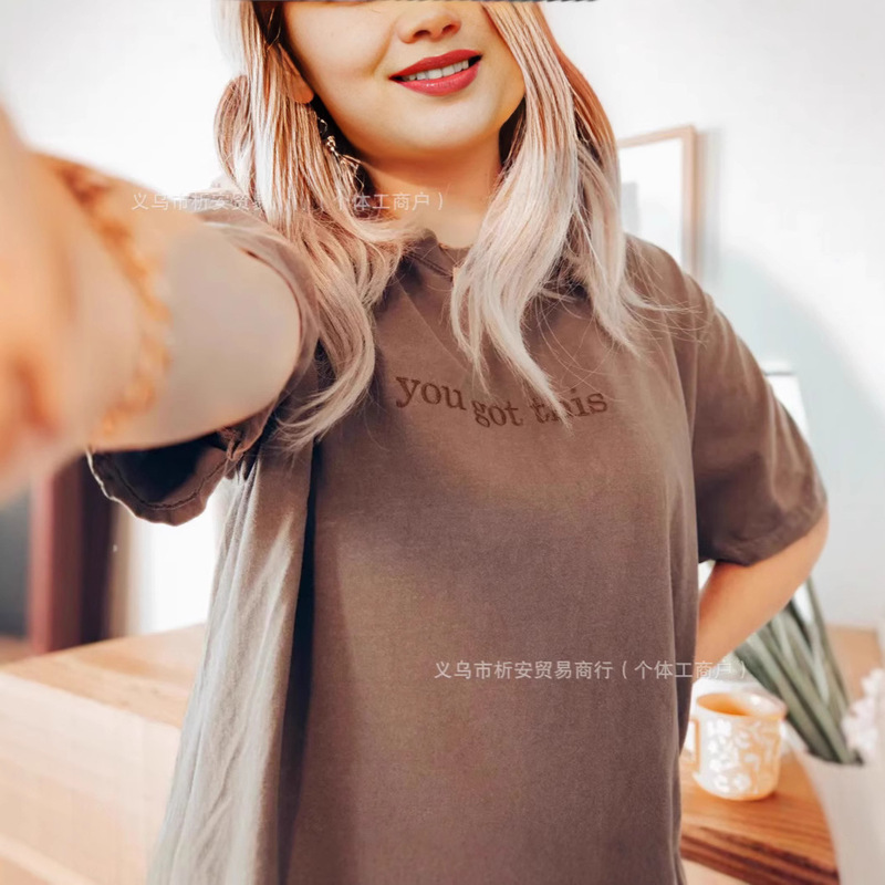 etsy Distinctive Embroidered Short-sleeved T-shirt Loose Pure Cotton Sweat-absorbent Basic Seamless Base Shirt Casual Men's and Women's T-shirt