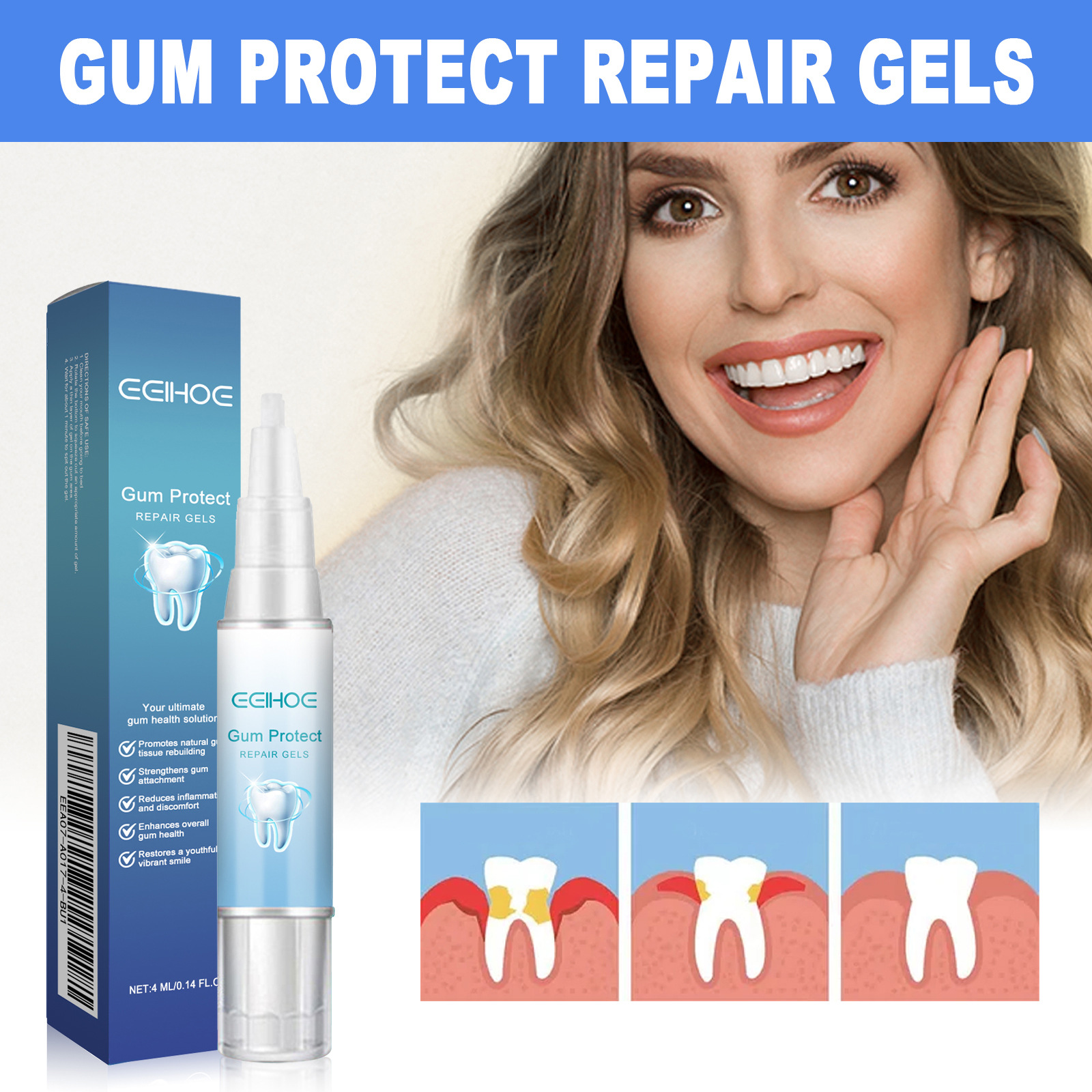 Eelhoe Teeth Care Gel Gentle Care and Cleaning for Yellow Teeth, Stains, and Plaque, Fresh Care Gel