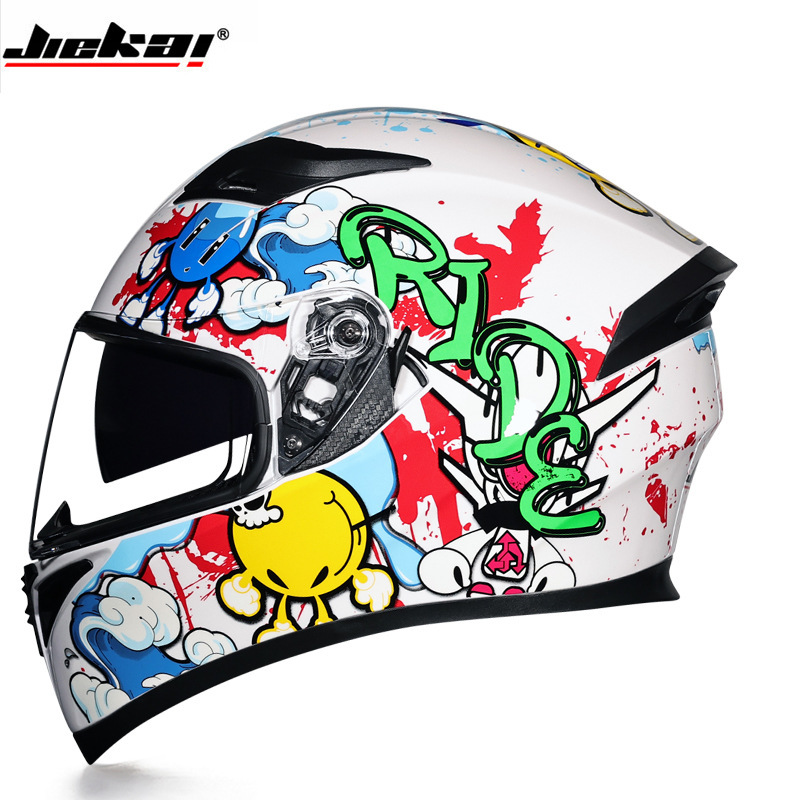 Jiekai casco de motocicleta de doble lente para hombre fuera de la carretera casco para correr coche eléctrico de Invierno para mujer tapa completa casco completo