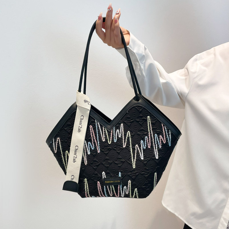Bolso de viaje de lona nuevo transfronterizo, bolso de axila de un solo hombro con rayas de color contrastante, bolso de ocio de gran capacidad Tote para mujer
