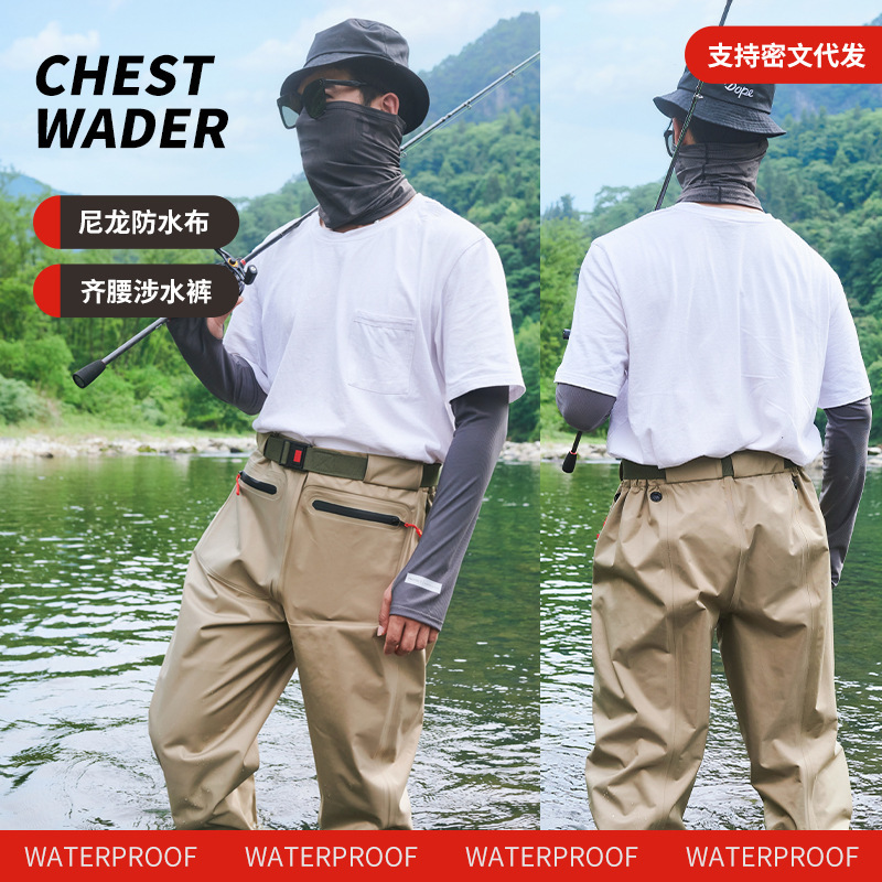 Breathable Wading Pants Luya Equipment Fishing Clothing Windproof Waders Fly Stream Fishing One-Piece Half-Waist Waterproof Waders