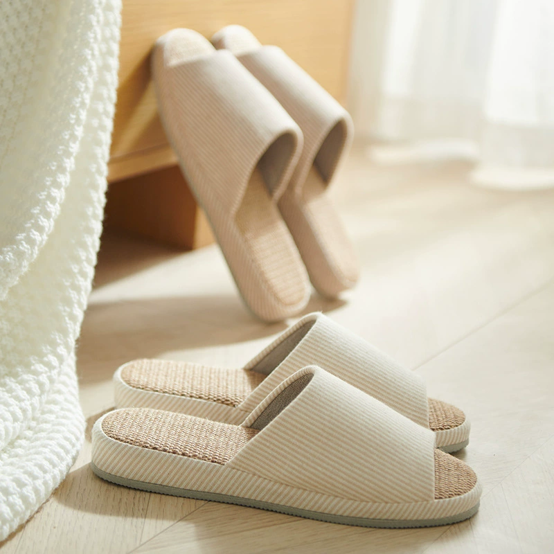 Весенние и осенние льняные тапочки, женские домашние тихие домашние тапочки с мягкой подошвой, четыре сезона, мужские летние офисные хлопковые льняные тапочки