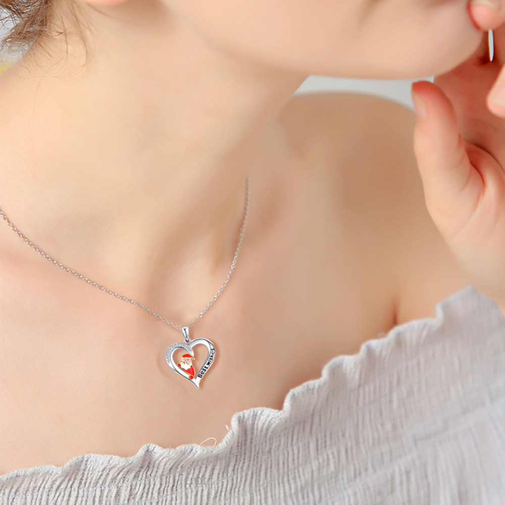 Fashion Santa Claus Heart Shape Elk Alloy Inlay Rhinestones Womenu0027S Pendant Necklace