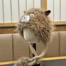 新款可爱小绵羊显脸小套头针织毛绒帽加厚防寒保暖护耳帽子雷锋帽
