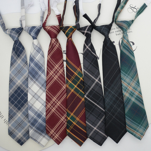 JK tie plaid women's knot-free student college style Japanese style short uniform school uniform accessories lazy person