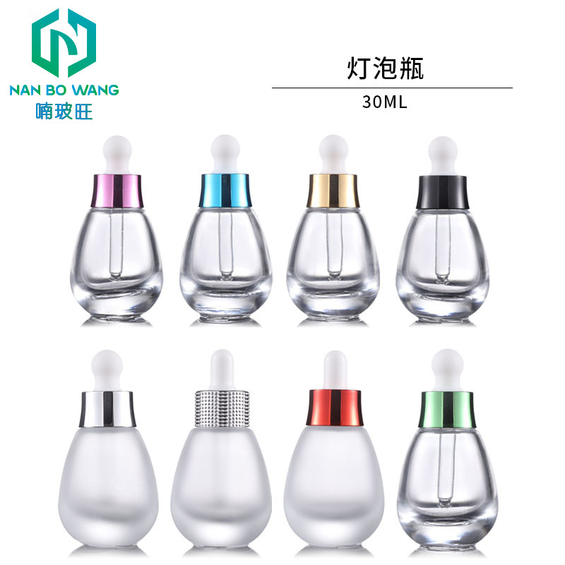 新款现货 30ml保龄球椭圆滴管精华液原液瓶 化妆品透明玻璃分装瓶