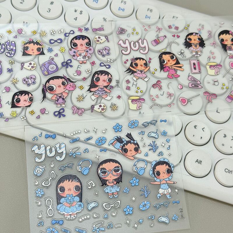 Trendy and adorable small jade relief stickers, featuring creative and visually appealing cartoon girl designs, perfect for decorating phones, journals, and DIY projects Trendy and adorable small jade relief stickers, featuring creative and visually appealing cartoon girl designs, perfect for decorating phones, journals, and DIY projects