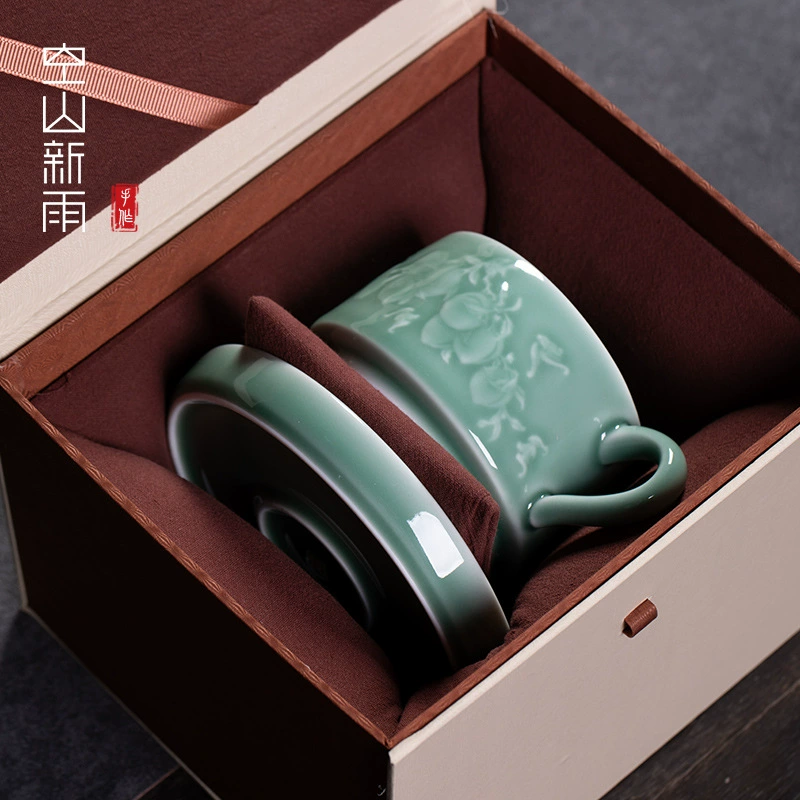 空山新雨 Longquan celadon high-end coffee cup ceramic cup and saucer set mug tea cup