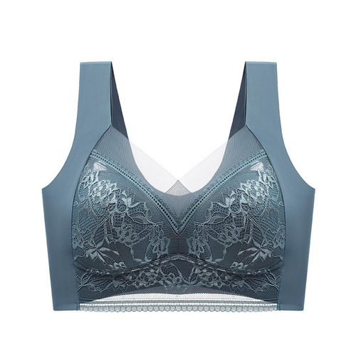 Large Size Lace Bra for Women, Large Cup, Fitted, Seamless, Wireless, Push-up, Anti-Sag, Sports Backless Bra, Ice Silk Bralette