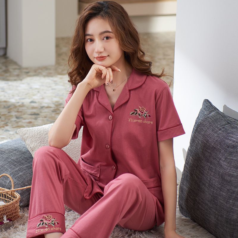 Pijamas pantalones de manga corta de algodón de verano para mujer ropa para el hogar delgada madre de mediana edad traje suelto de talla grande