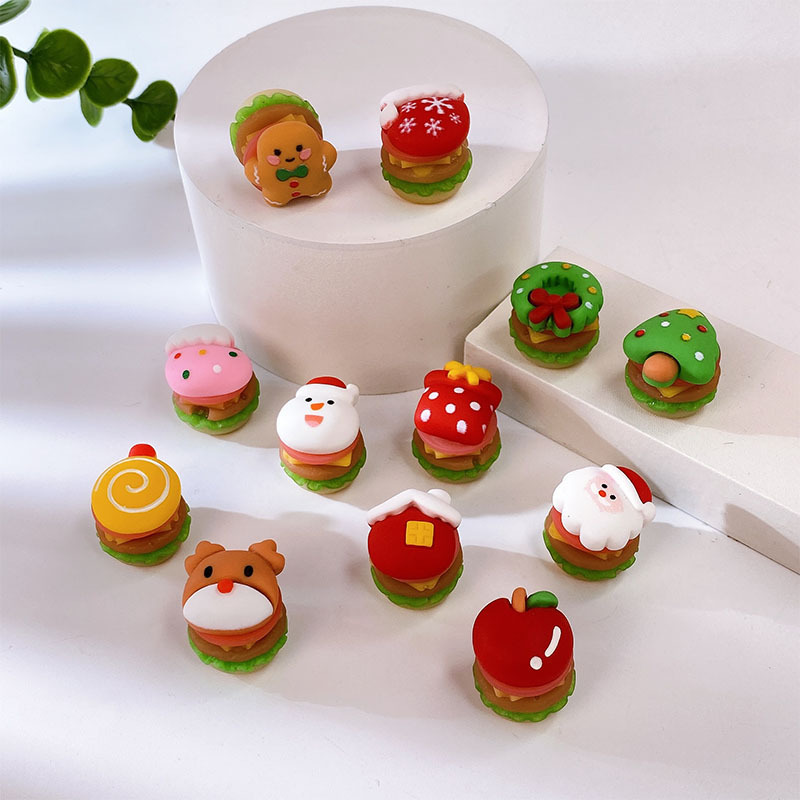 Resin simulation food Christmas hamburger DIY cream glue accessories cartoon hole shoes decoration