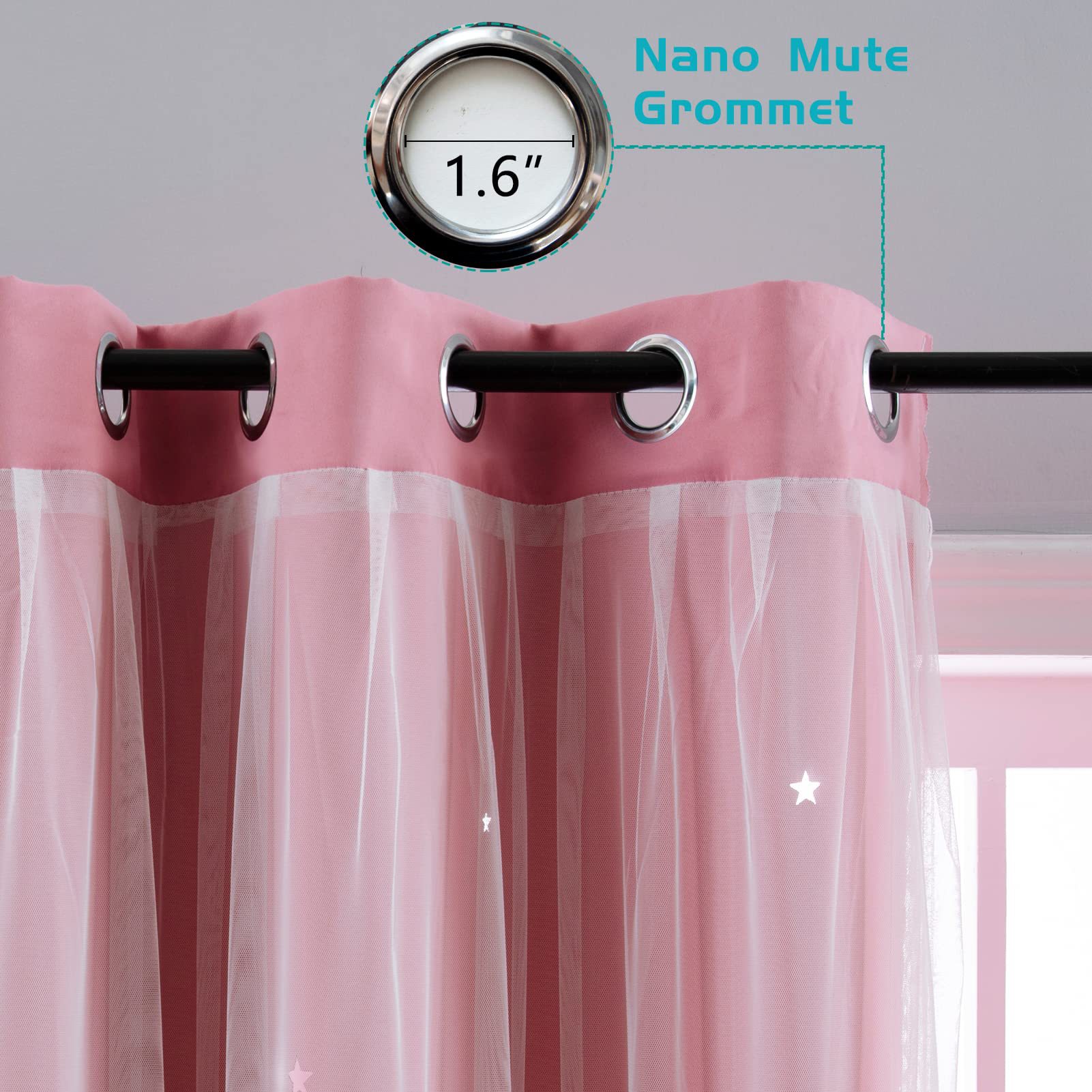 double layer curtains hollow star blackout rod punching short curtains_voghion.com
