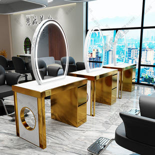 High-End Barber Shop Mirror, Internet-Famous Hair Salon Mirror Table, Salon-Specific Stainless Steel Marble Haircut, Perm, and Dye Mirror Table