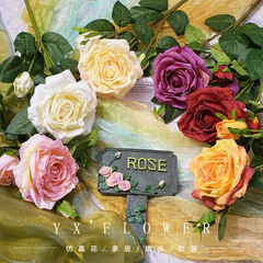 復古仿真花保加利亞玫瑰室內裝飾餐桌花擺件婚慶手捧花束焦邊玫瑰