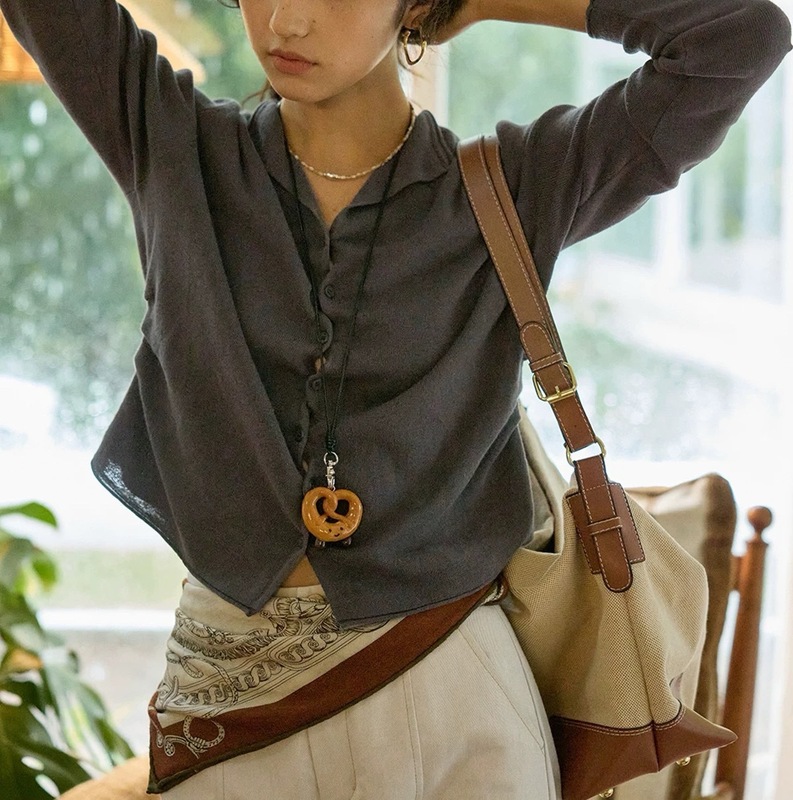 【新品限时9折】solighter 法式苎麻翻领长袖针织开衫女秋季外套|undefined