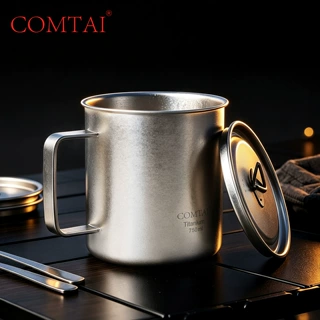 COMTAI纯钛马克杯水杯带把手居家户外钛杯子单层露营便携泡面杯子