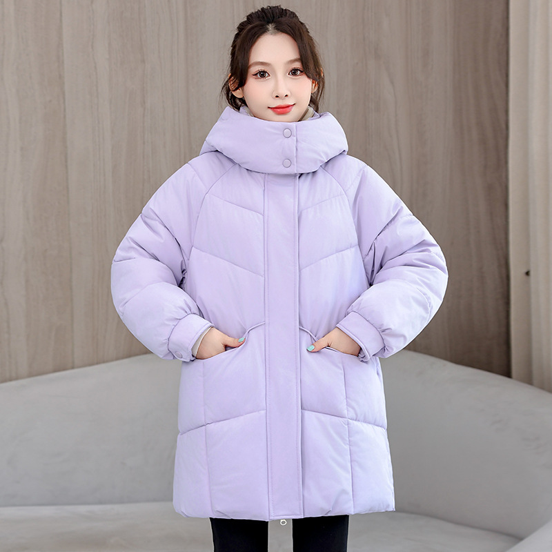 2025 nuevo algodón encapuchado mujer otoño invierno grueso calentamiento pan chaqueta de algodón largo chaqueta de invierno