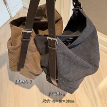 25新款男女同款中性帆布拼皮包休闲慵懒风格托特包斜挎包0722a9