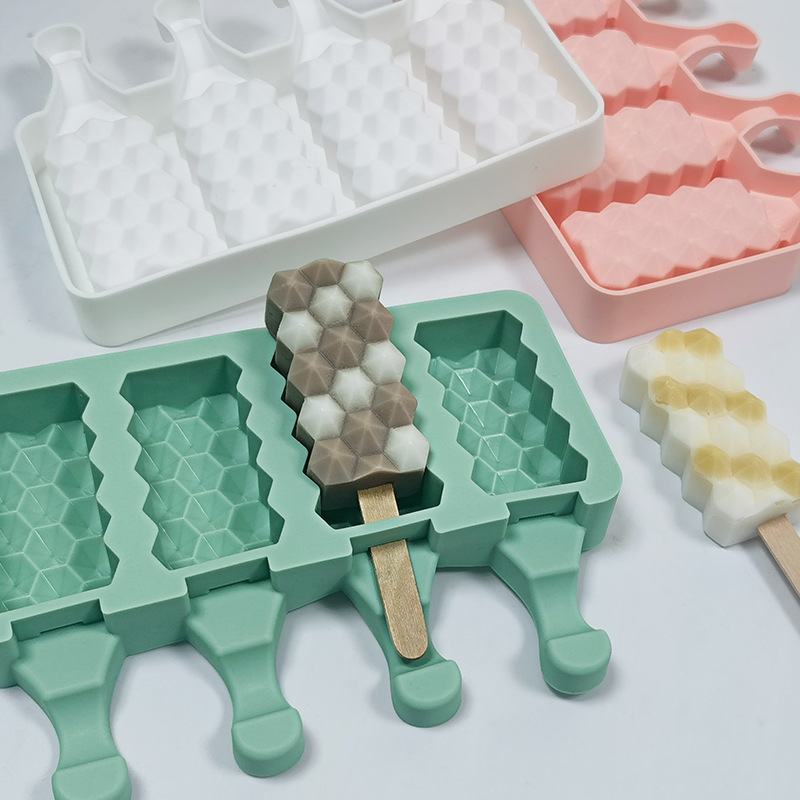 Sanxin 4 piezas de diamante helado molde de silicona DIY hogar paleta de helado fabricante de helado herramienta abrasiva de silicona con tapa