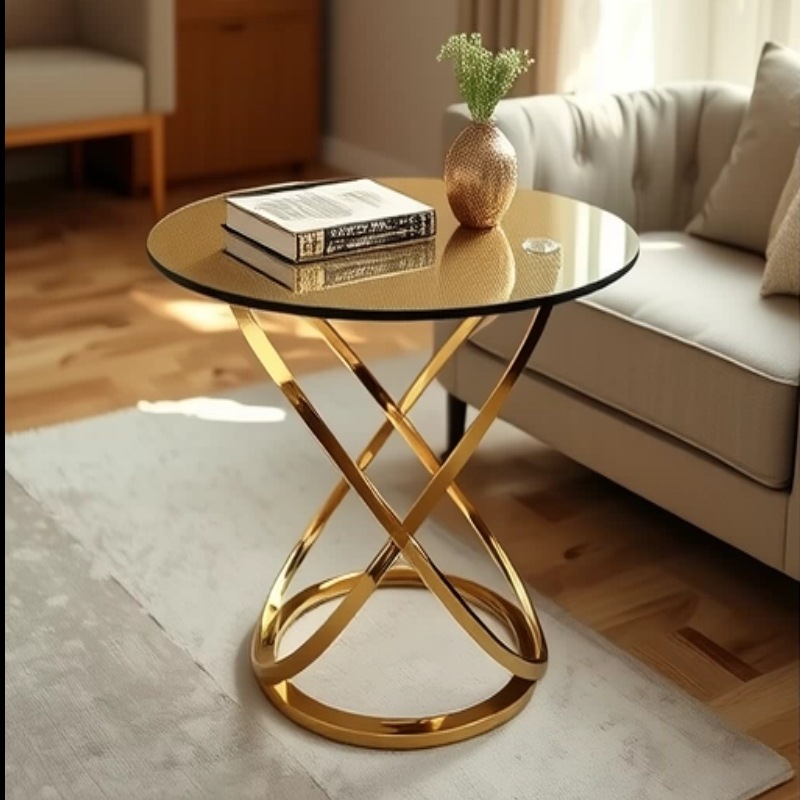 定制不锈钢玻璃子母茶几简约小户型客厅沙发阳台角几轻奢圆形边几