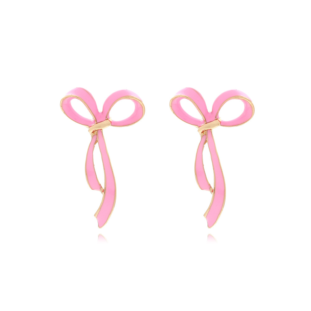 Fresh cute fuchsia small earrings with bow
